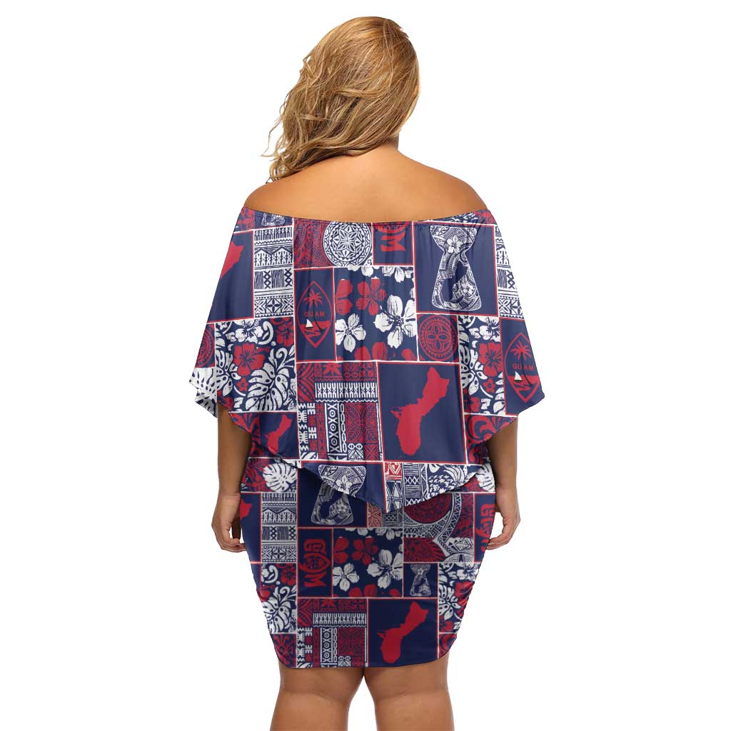 Guam Felis Pasgua Off Shoulder Short Dress Pacific Patchwork Xmas Vibes LT9 - Polynesian Pride