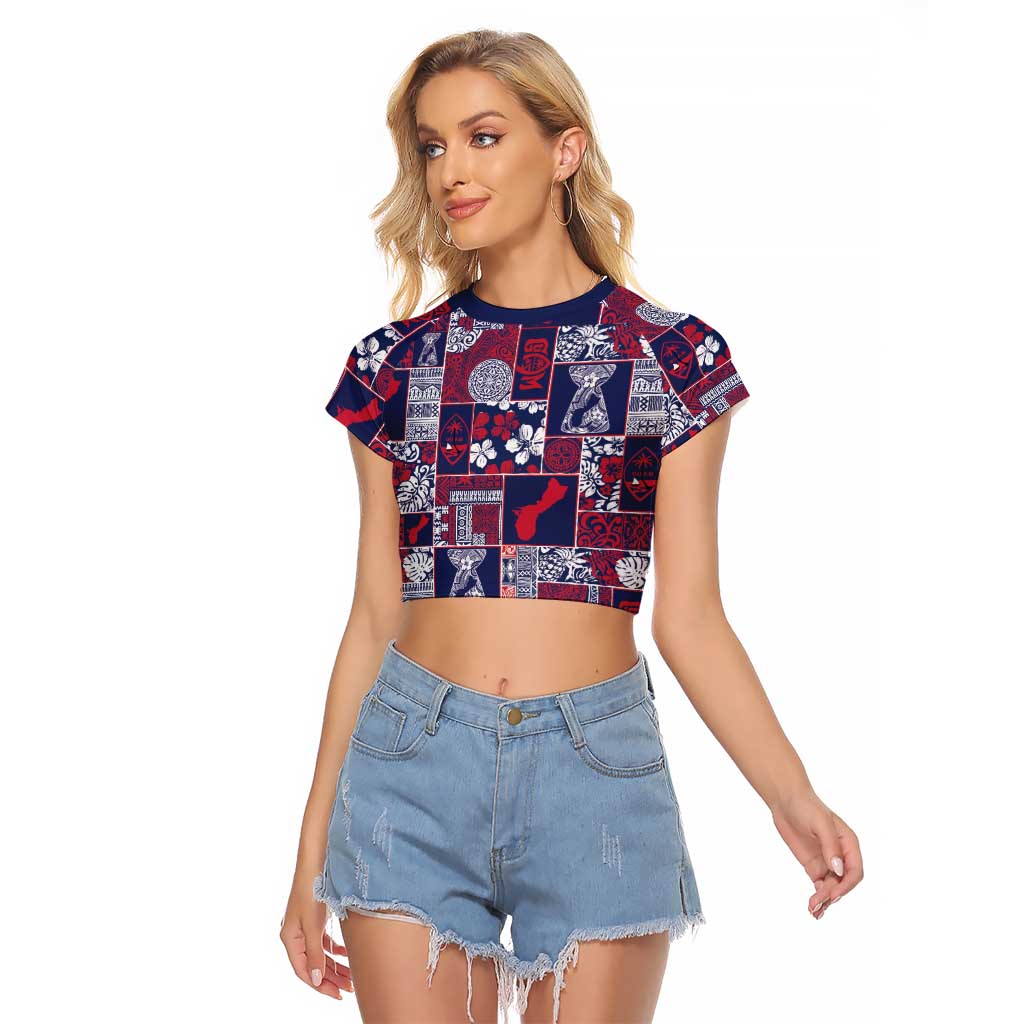 Guam Felis Pasgua Raglan Cropped T Shirt Pacific Patchwork Xmas Vibes - Polynesian Pride