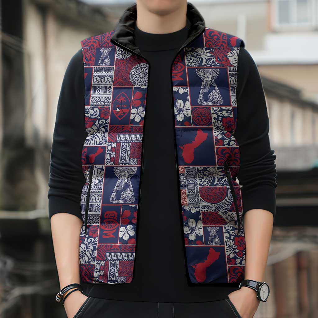 Guam Felis Pasgua Sleeveless Puffer Jacket Pacific Patchwork Xmas Vibes - Polynesian Pride
