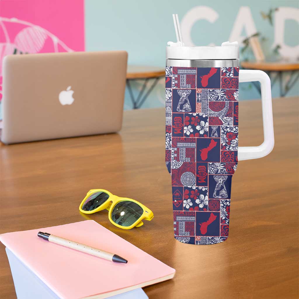 Guam Felis Pasgua Tumbler With Handle Pacific Patchwork Xmas Vibes - Polynesian Pride