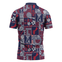 Guam Felis Pasgua Zipper Polo Shirt Pacific Patchwork Xmas Vibes - Polynesian Pride