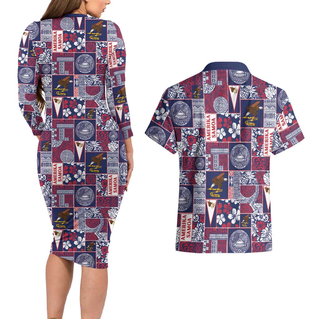 Manuia le Kerisimasi American Samoa Couples Matching Long Sleeve Bodycon Dress and Hawaiian Shirt Pacific Patchwork Xmas Vibes LT9 - Polynesian Pride
