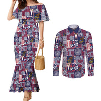Manuia le Kerisimasi American Samoa Couples Matching Mermaid Dress and Long Sleeve Button Shirt Pacific Patchwork Xmas Vibes - Polynesian Pride