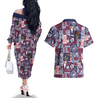 Manuia le Kerisimasi American Samoa Couples Matching Off The Shoulder Long Sleeve Dress and Hawaiian Shirt Pacific Patchwork Xmas Vibes LT9 - Polynesian Pride