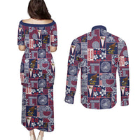 Manuia le Kerisimasi American Samoa Couples Matching Puletasi and Long Sleeve Button Shirt Pacific Patchwork Xmas Vibes - Polynesian Pride