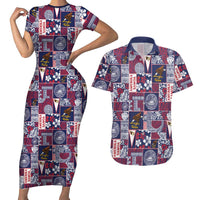 Manuia le Kerisimasi American Samoa Couples Matching Short Sleeve Bodycon Dress and Hawaiian Shirt Pacific Patchwork Xmas Vibes LT9 Blue - Polynesian Pride