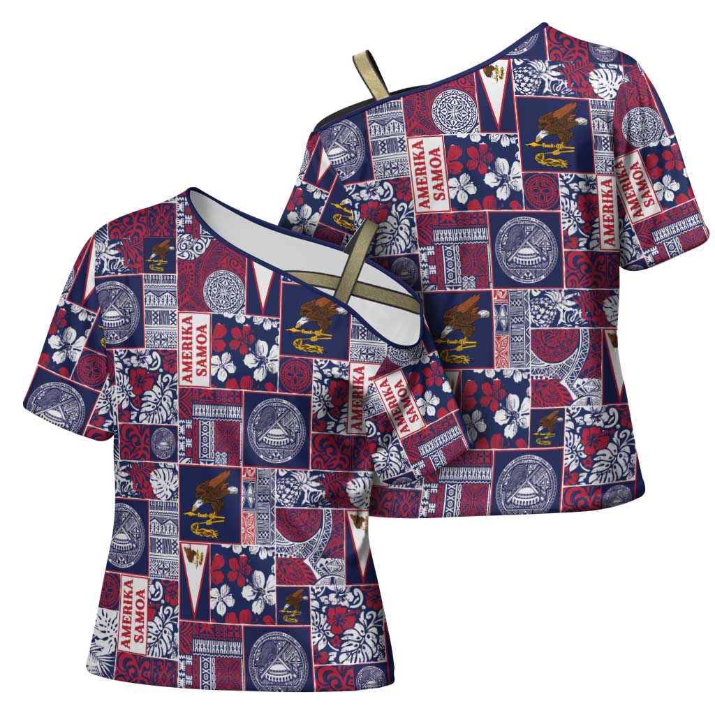 Manuia le Kerisimasi American Samoa Cross Shoulder Shirt Pacific Patchwork Xmas Vibes - Polynesian Pride