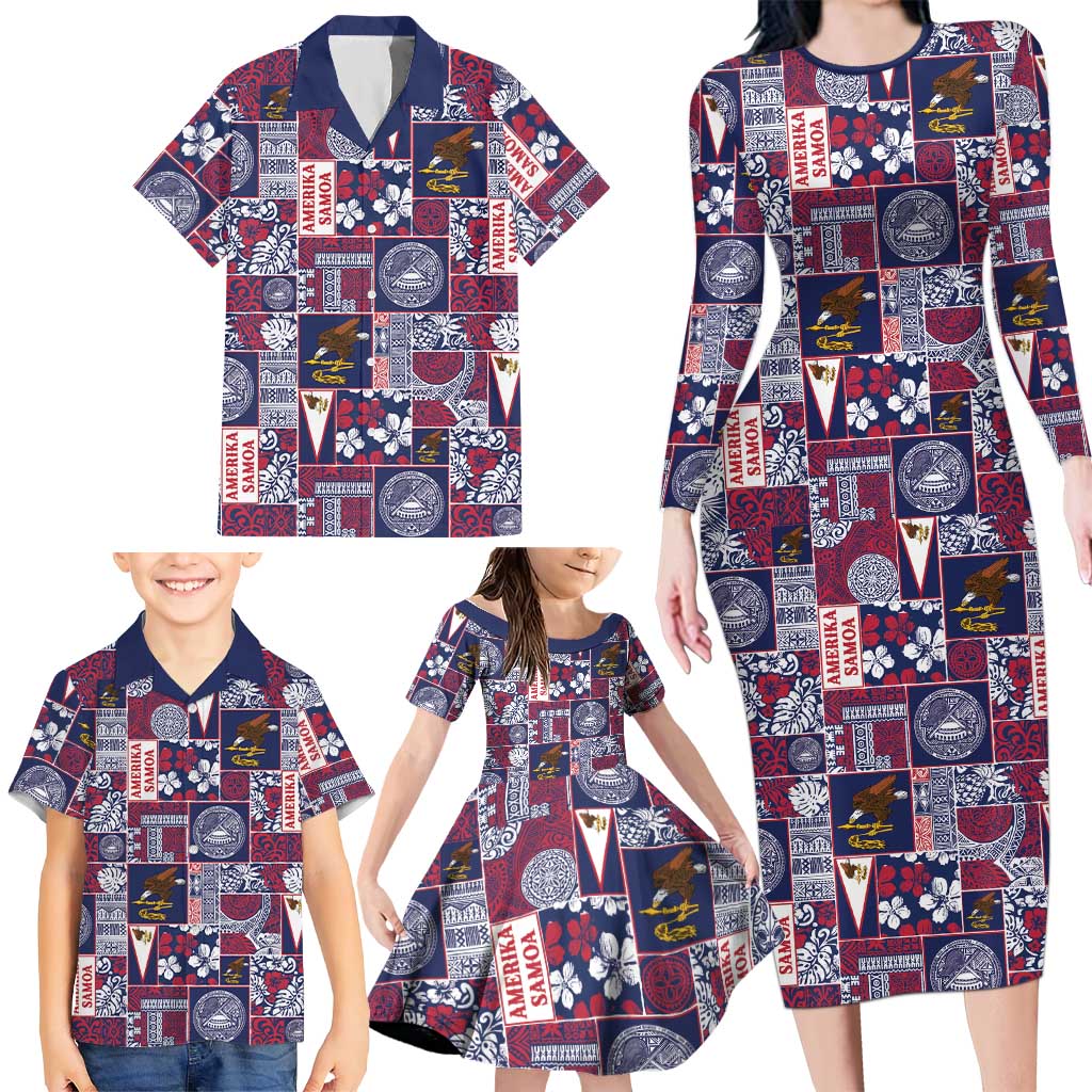 Manuia le Kerisimasi American Samoa Family Matching Long Sleeve Bodycon Dress and Hawaiian Shirt Pacific Patchwork Xmas Vibes - Polynesian Pride