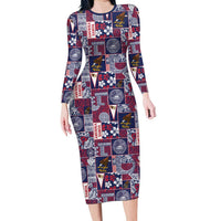 Manuia le Kerisimasi American Samoa Family Matching Long Sleeve Bodycon Dress and Hawaiian Shirt Pacific Patchwork Xmas Vibes LT9 Mom's Dress Blue - Polynesian Pride