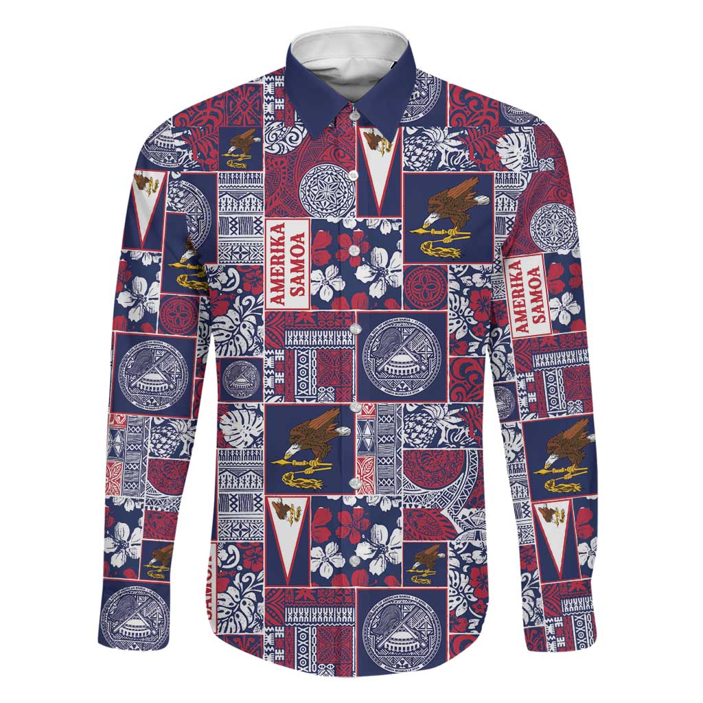 Manuia le Kerisimasi American Samoa Family Matching Mermaid Dress and Hawaiian Shirt Pacific Patchwork Xmas Vibes LT9 Dad's Shirt - Long Sleeve Blue - Polynesian Pride