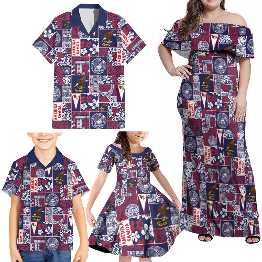 Manuia le Kerisimasi American Samoa Family Matching Off Shoulder Maxi Dress and Hawaiian Shirt Pacific Patchwork Xmas Vibes LT9 - Polynesian Pride