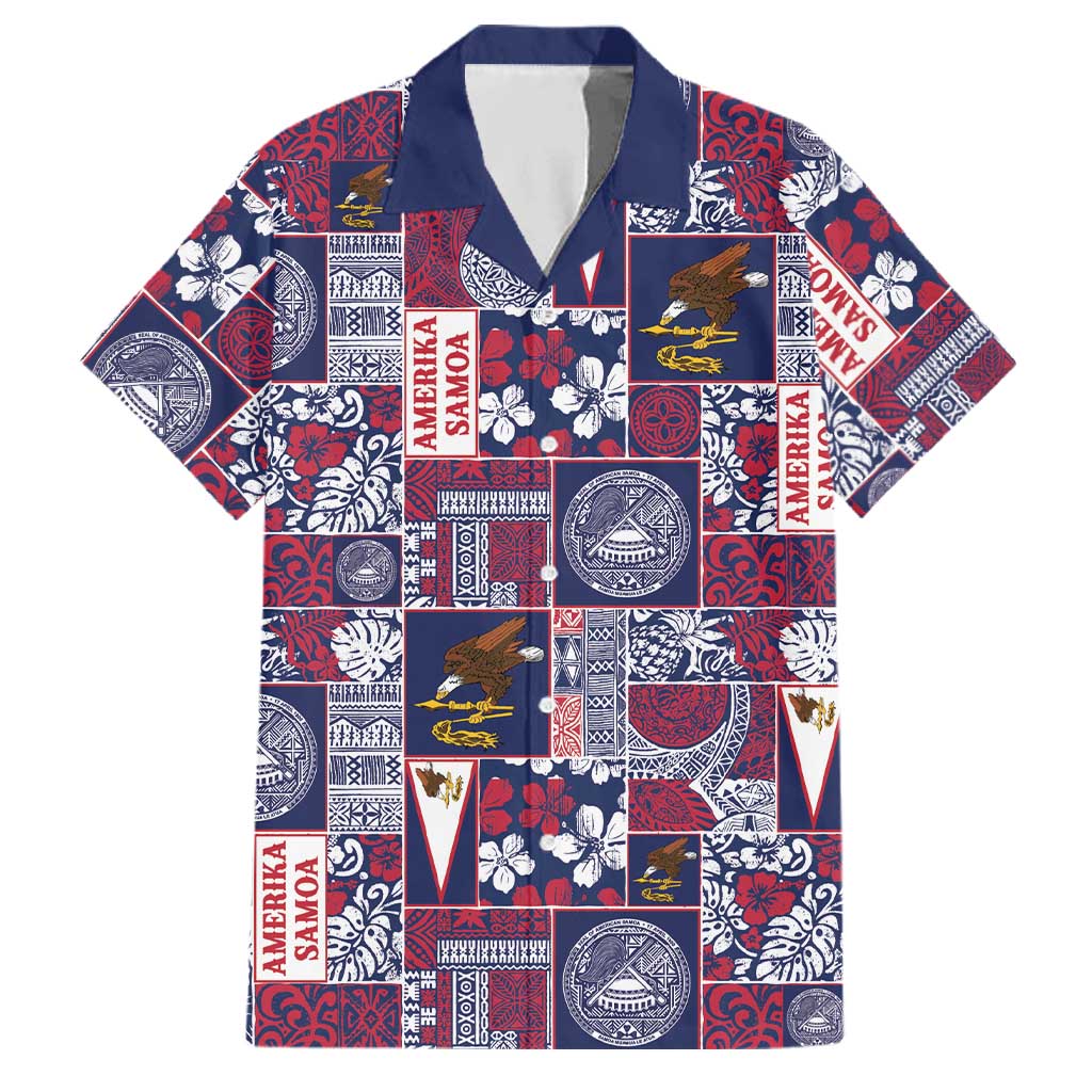 Manuia le Kerisimasi American Samoa Family Matching Off Shoulder Maxi Dress and Hawaiian Shirt Pacific Patchwork Xmas Vibes LT9 Dad's Shirt - Short Sleeve Blue - Polynesian Pride