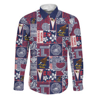 Manuia le Kerisimasi American Samoa Family Matching Off Shoulder Maxi Dress and Hawaiian Shirt Pacific Patchwork Xmas Vibes LT9 Dad's Shirt - Long Sleeve Blue - Polynesian Pride