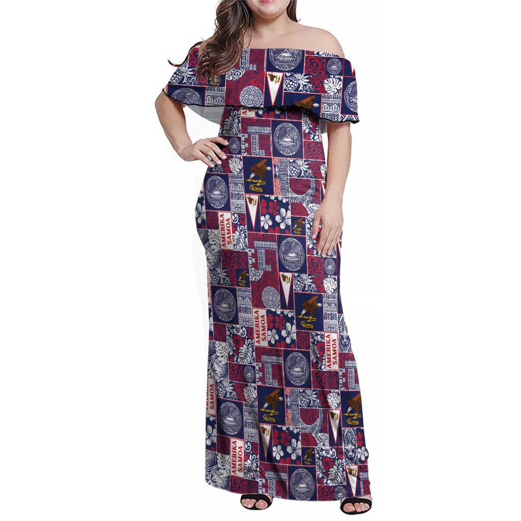 Manuia le Kerisimasi American Samoa Family Matching Off Shoulder Maxi Dress and Hawaiian Shirt Pacific Patchwork Xmas Vibes LT9 Mom's Dress Blue - Polynesian Pride