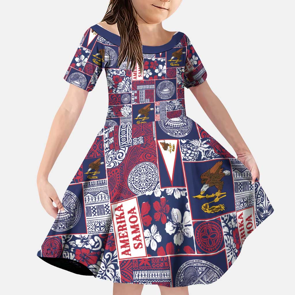 Manuia le Kerisimasi American Samoa Family Matching Short Sleeve Bodycon Dress and Hawaiian Shirt Pacific Patchwork Xmas Vibes LT9 Daughter's Dress Blue - Polynesian Pride
