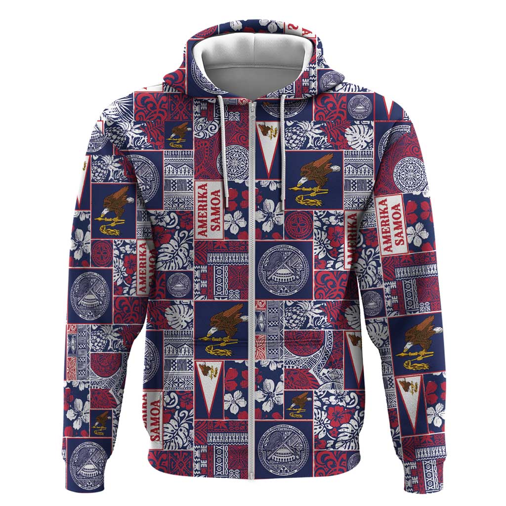 Manuia le Kerisimasi American Samoa Hoodie Pacific Patchwork Xmas Vibes LT9 Zip Hoodie Blue - Polynesian Pride