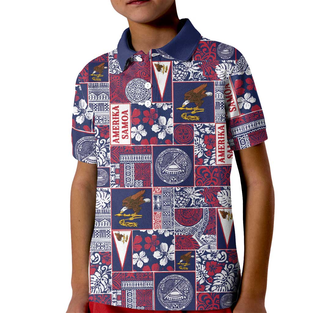 Manuia le Kerisimasi American Samoa Kid Polo Shirt Pacific Patchwork Xmas Vibes - Polynesian Pride