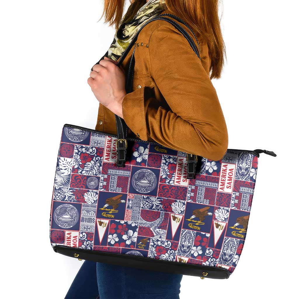 Manuia le Kerisimasi American Samoa Leather Tote Bag Pacific Patchwork Xmas Vibes - Polynesian Pride