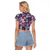 Manuia le Kerisimasi American Samoa Raglan Cropped T Shirt Pacific Patchwork Xmas Vibes - Polynesian Pride