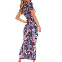 Manuia le Kerisimasi American Samoa Short Sleeve Bodycon Dress Pacific Patchwork Xmas Vibes - Polynesian Pride