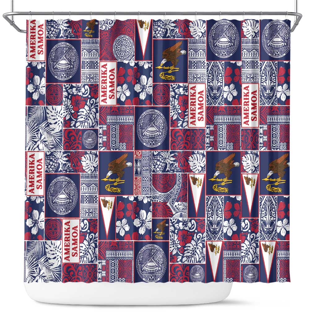 Manuia le Kerisimasi American Samoa Shower Curtain Pacific Patchwork Xmas Vibes LT9 Blue - Polynesian Pride