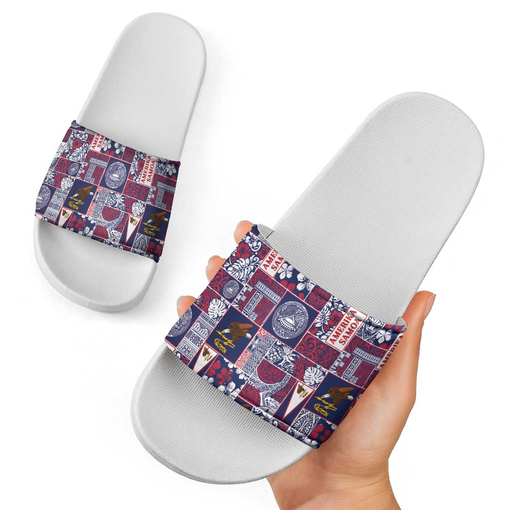 Manuia le Kerisimasi American Samoa Slide Sandals Pacific Patchwork Xmas Vibes - Polynesian Pride