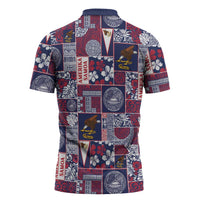 Manuia le Kerisimasi American Samoa Zipper Polo Shirt Pacific Patchwork Xmas Vibes - Polynesian Pride