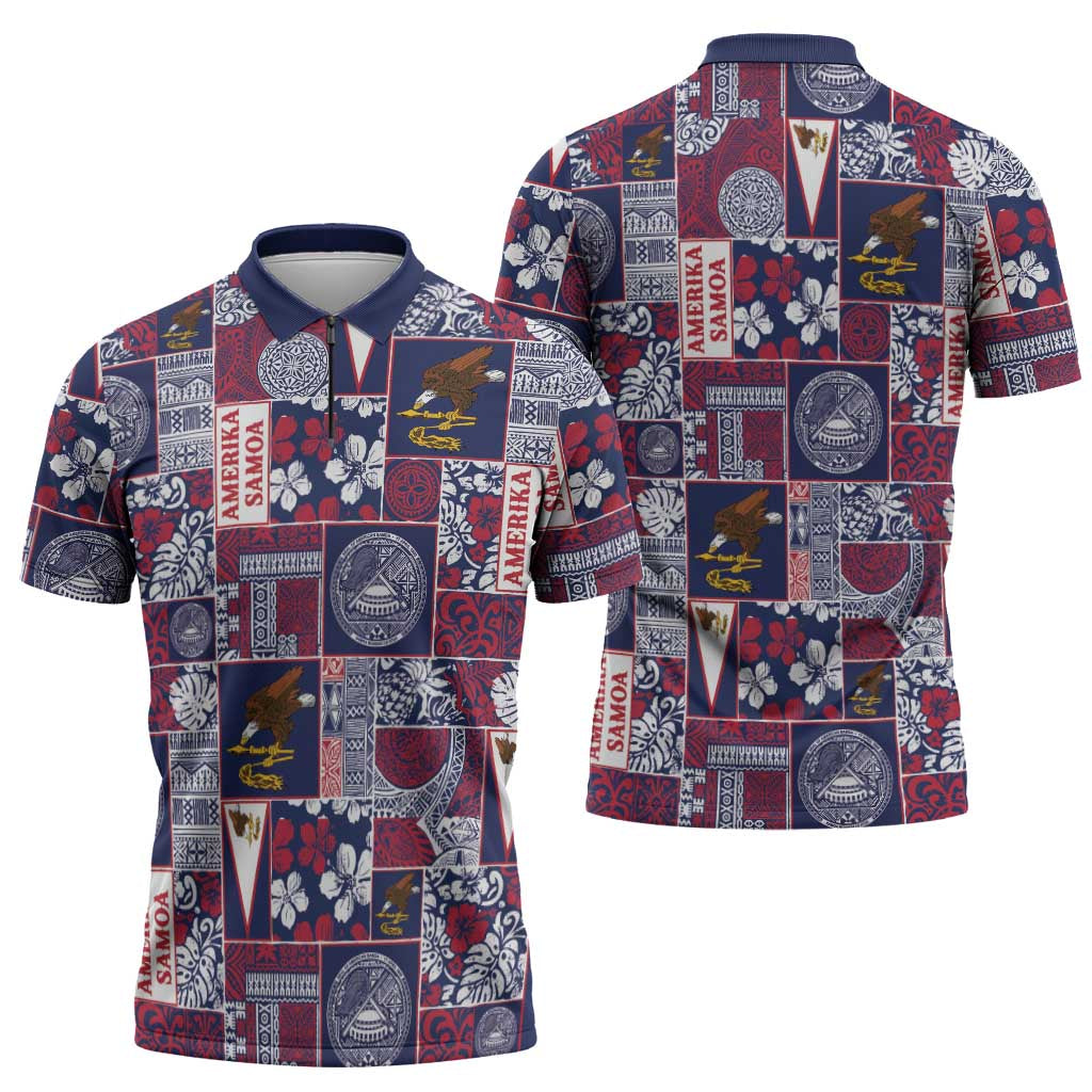 Manuia le Kerisimasi American Samoa Zipper Polo Shirt Pacific Patchwork Xmas Vibes - Polynesian Pride