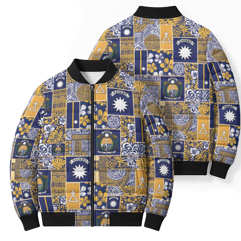 Ekamawir omo Nauru Bomber Puffer Jacket Pacific Patchwork Xmas Vibes - Polynesian Pride