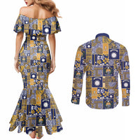 Ekamawir omo Nauru Couples Matching Mermaid Dress and Long Sleeve Button Shirt Pacific Patchwork Xmas Vibes LT9 - Polynesian Pride