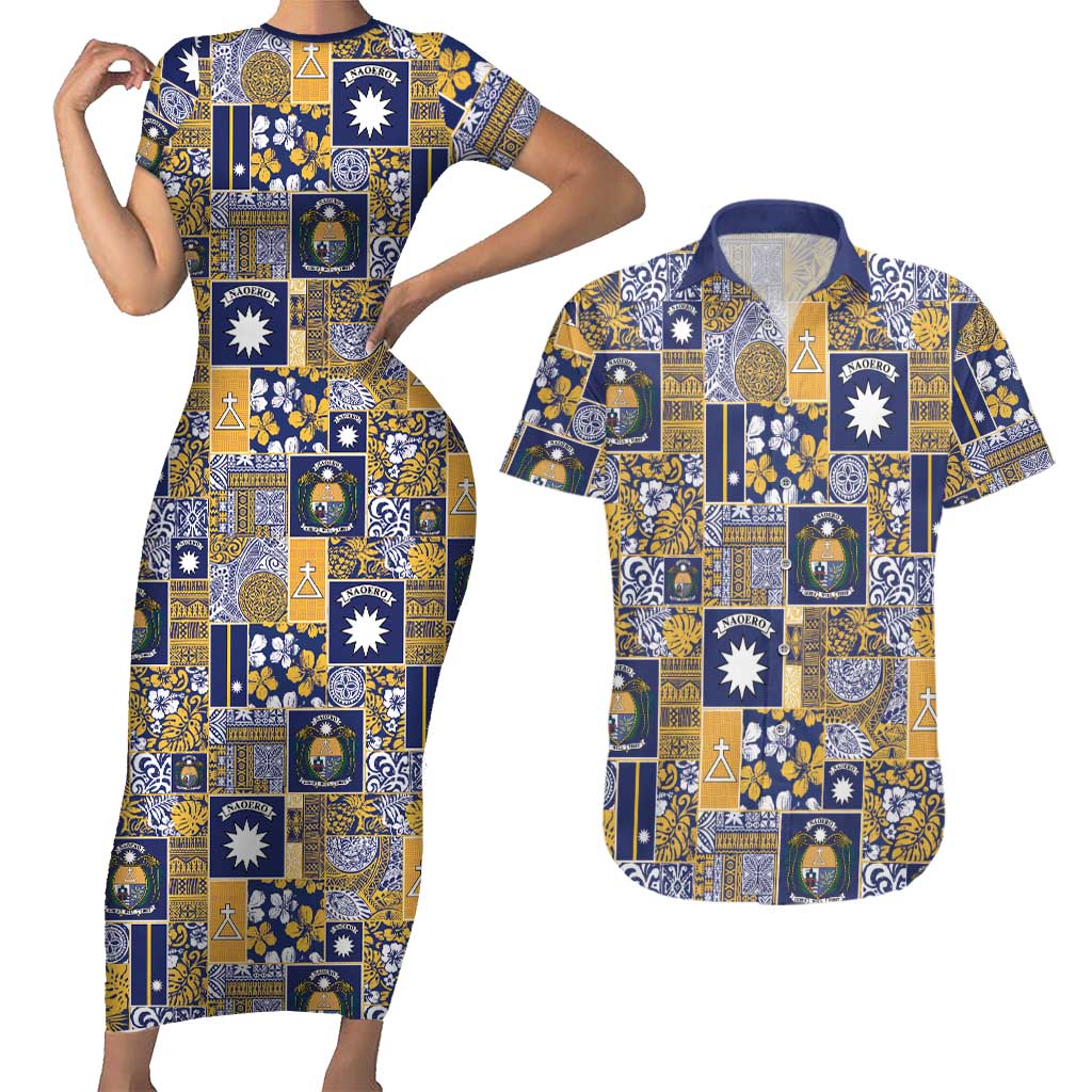 Ekamawir omo Nauru Couples Matching Short Sleeve Bodycon Dress and Hawaiian Shirt Pacific Patchwork Xmas Vibes - Polynesian Pride
