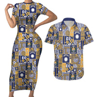 Ekamawir omo Nauru Couples Matching Short Sleeve Bodycon Dress and Hawaiian Shirt Pacific Patchwork Xmas Vibes - Polynesian Pride