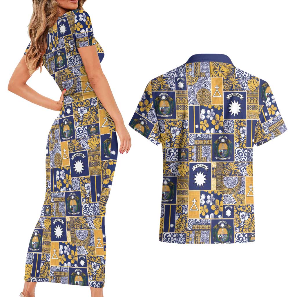 Ekamawir omo Nauru Couples Matching Short Sleeve Bodycon Dress and Hawaiian Shirt Pacific Patchwork Xmas Vibes - Polynesian Pride