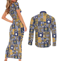 Ekamawir omo Nauru Couples Matching Short Sleeve Bodycon Dress and Long Sleeve Button Shirt Pacific Patchwork Xmas Vibes - Polynesian Pride