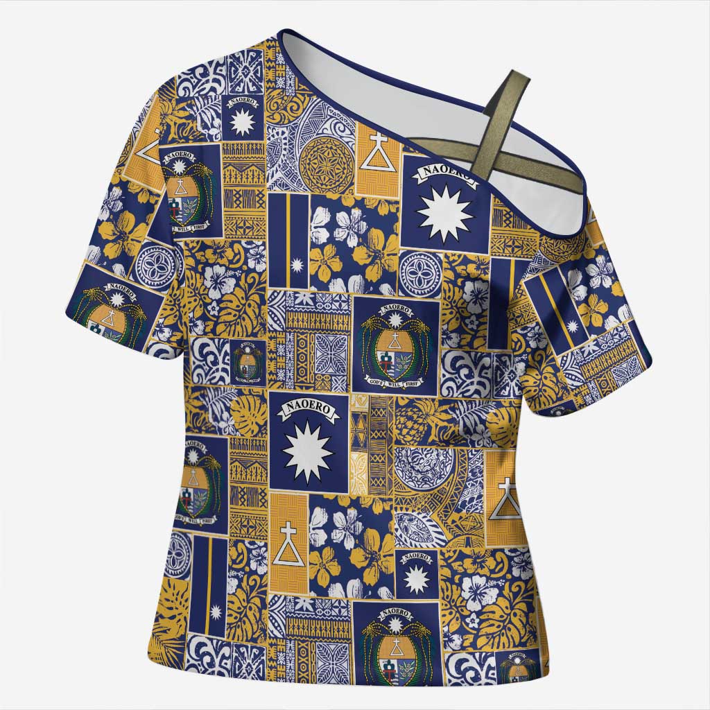 Ekamawir omo Nauru Cross Shoulder Shirt Pacific Patchwork Xmas Vibes - Polynesian Pride