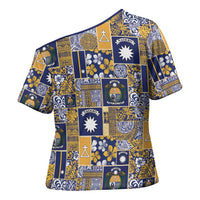 Ekamawir omo Nauru Cross Shoulder Shirt Pacific Patchwork Xmas Vibes - Polynesian Pride