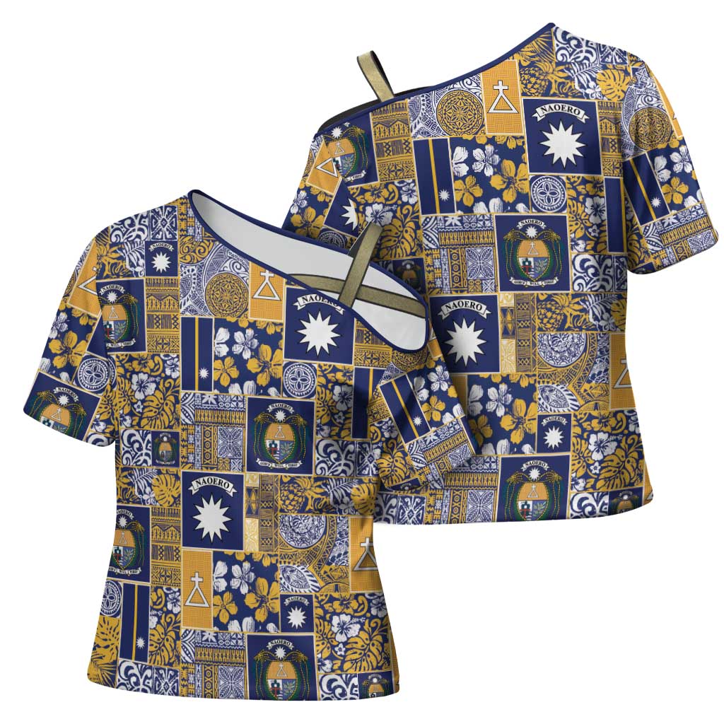 Ekamawir omo Nauru Cross Shoulder Shirt Pacific Patchwork Xmas Vibes - Polynesian Pride