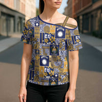 Ekamawir omo Nauru Cross Shoulder Shirt Pacific Patchwork Xmas Vibes - Polynesian Pride