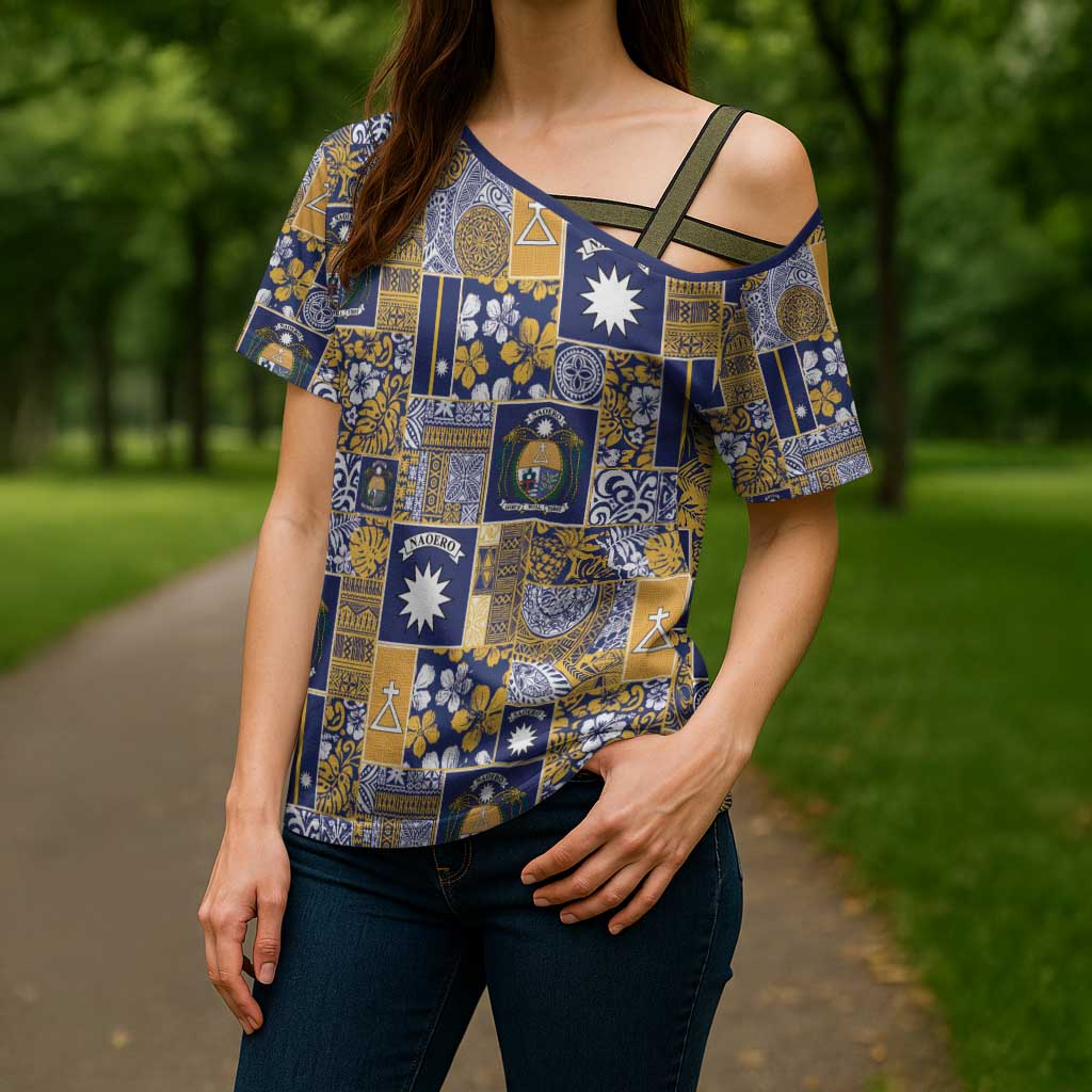 Ekamawir omo Nauru Cross Shoulder Shirt Pacific Patchwork Xmas Vibes - Polynesian Pride