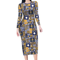 Ekamawir omo Nauru Family Matching Long Sleeve Bodycon Dress and Hawaiian Shirt Pacific Patchwork Xmas Vibes LT9 Mom's Dress Blue - Polynesian Pride