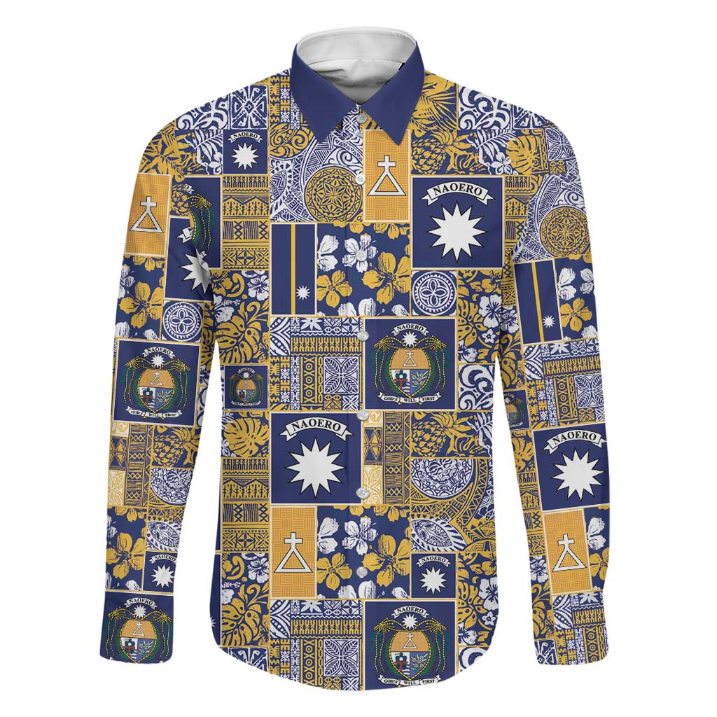 Ekamawir omo Nauru Family Matching Mermaid Dress and Hawaiian Shirt Pacific Patchwork Xmas Vibes LT9 Dad's Shirt - Long Sleeve Blue - Polynesian Pride