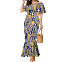 Ekamawir omo Nauru Family Matching Mermaid Dress and Hawaiian Shirt Pacific Patchwork Xmas Vibes LT9 Mom's Dress Blue - Polynesian Pride