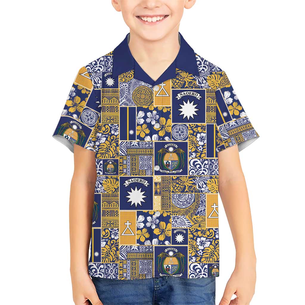 Ekamawir omo Nauru Family Matching Mermaid Dress and Hawaiian Shirt Pacific Patchwork Xmas Vibes LT9 Son's Shirt Blue - Polynesian Pride