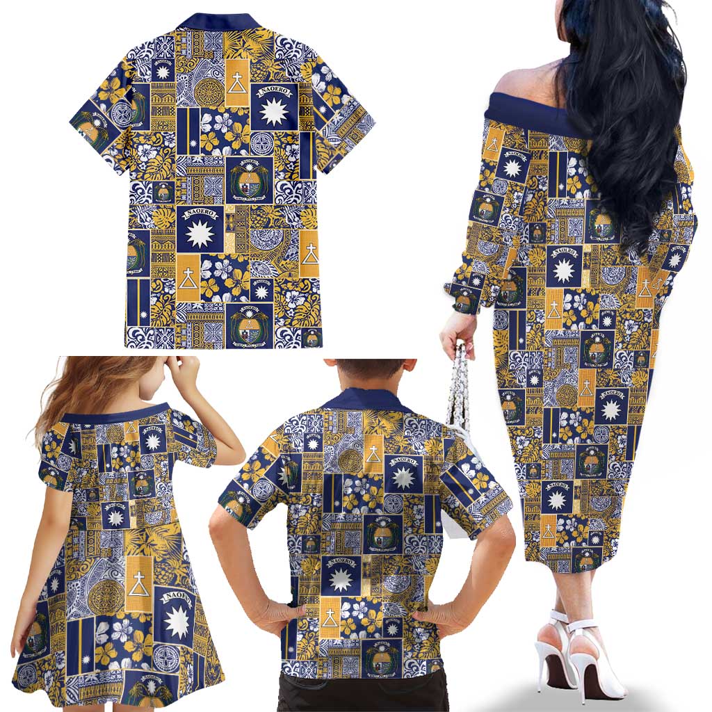 Ekamawir omo Nauru Family Matching Off The Shoulder Long Sleeve Dress and Hawaiian Shirt Pacific Patchwork Xmas Vibes LT9 - Polynesian Pride