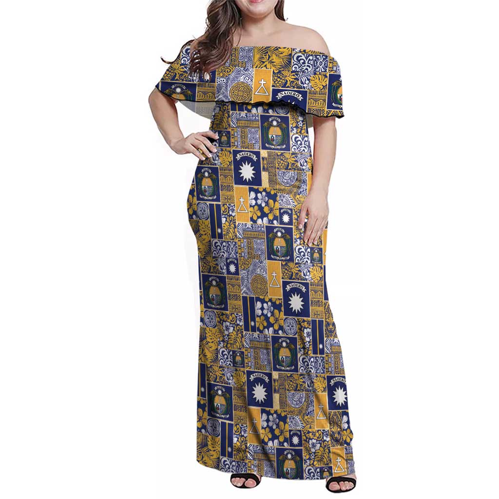 Ekamawir omo Nauru Family Matching Off Shoulder Maxi Dress and Hawaiian Shirt Pacific Patchwork Xmas Vibes LT9 Mom's Dress Blue - Polynesian Pride