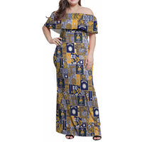 Ekamawir omo Nauru Family Matching Off Shoulder Maxi Dress and Hawaiian Shirt Pacific Patchwork Xmas Vibes LT9 Mom's Dress Blue - Polynesian Pride