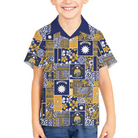 Ekamawir omo Nauru Family Matching Off Shoulder Maxi Dress and Hawaiian Shirt Pacific Patchwork Xmas Vibes LT9 Son's Shirt Blue - Polynesian Pride