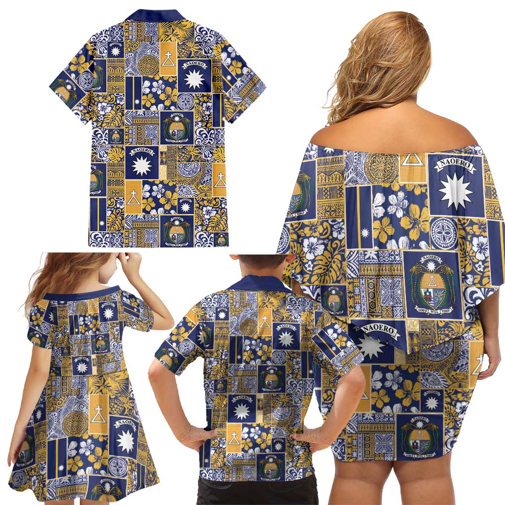 Ekamawir omo Nauru Family Matching Off Shoulder Short Dress and Hawaiian Shirt Pacific Patchwork Xmas Vibes LT9 - Polynesian Pride