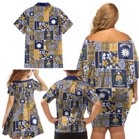 Ekamawir omo Nauru Family Matching Off Shoulder Short Dress and Hawaiian Shirt Pacific Patchwork Xmas Vibes LT9 - Polynesian Pride