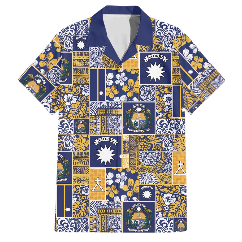 Ekamawir omo Nauru Family Matching Off Shoulder Short Dress and Hawaiian Shirt Pacific Patchwork Xmas Vibes LT9 Dad's Shirt - Short Sleeve Blue - Polynesian Pride
